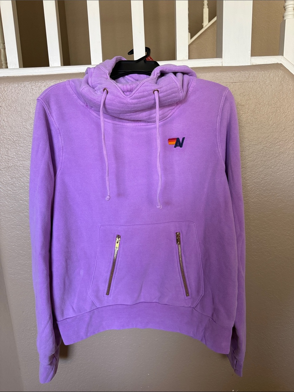 Aviator Nation Lavender Pullover Hoodie with Drawstring Cowl Neck